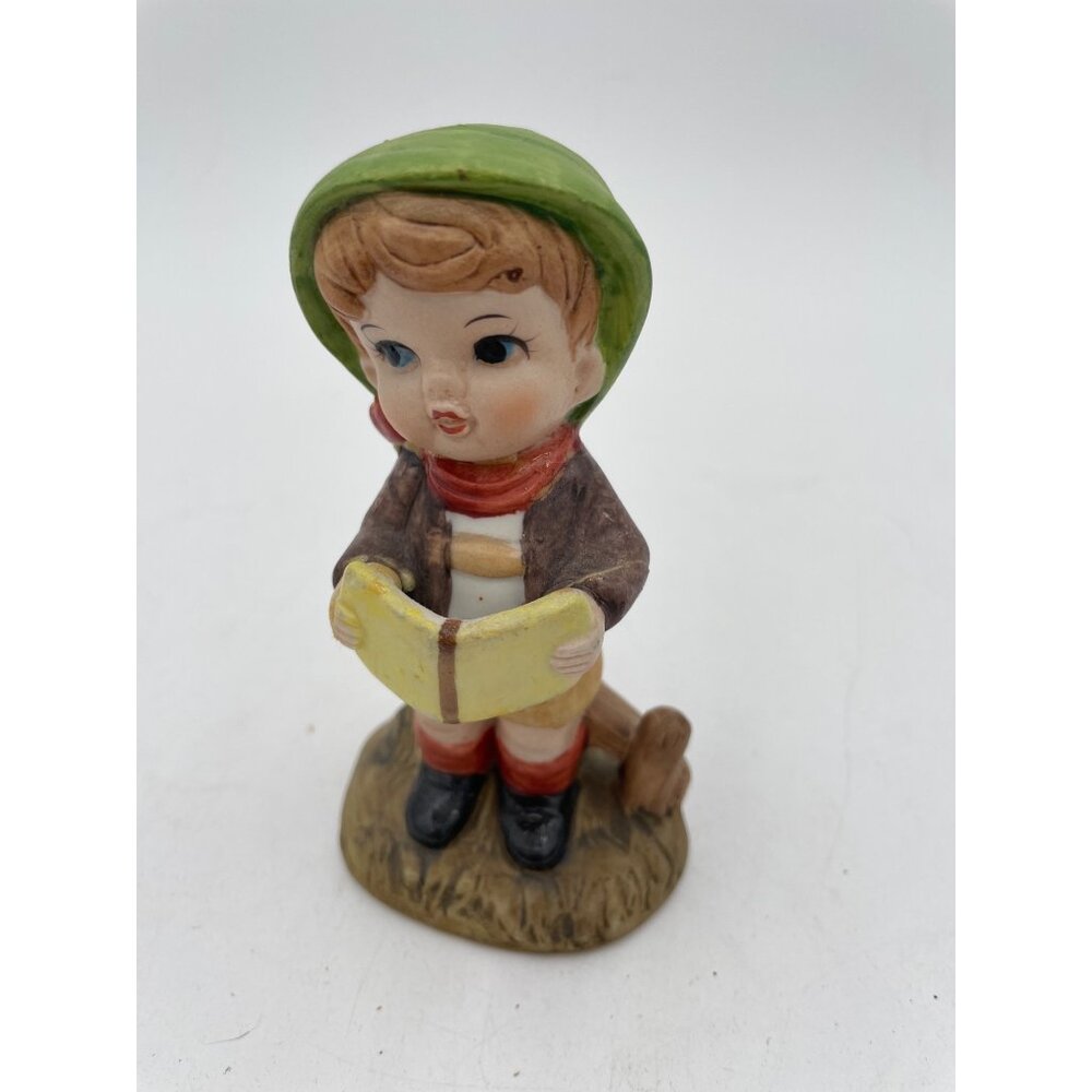 Vintage Hummel Style Figurine Of Boy Reading A Book Green Hat & Red Scarf READ
